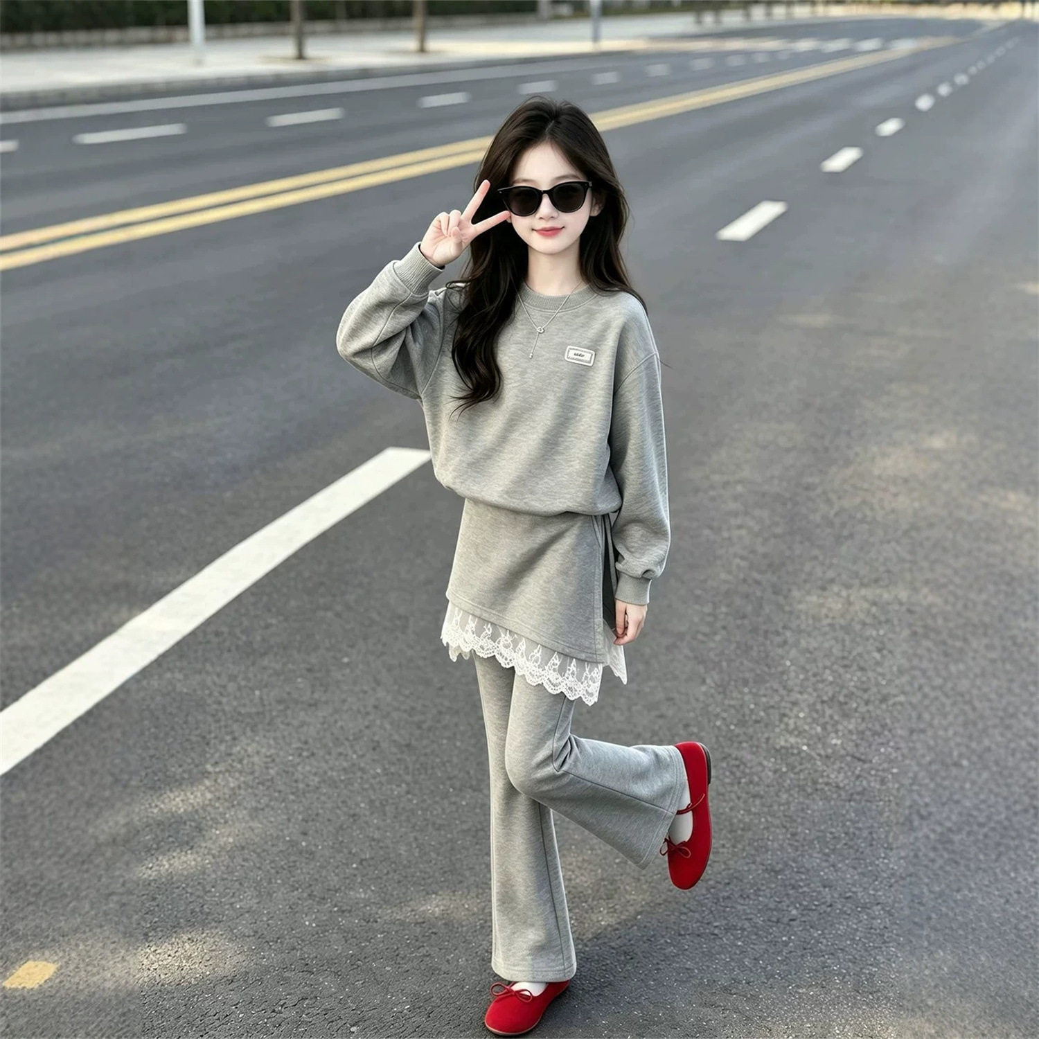 女童春秋轻奢小众卫衣套装