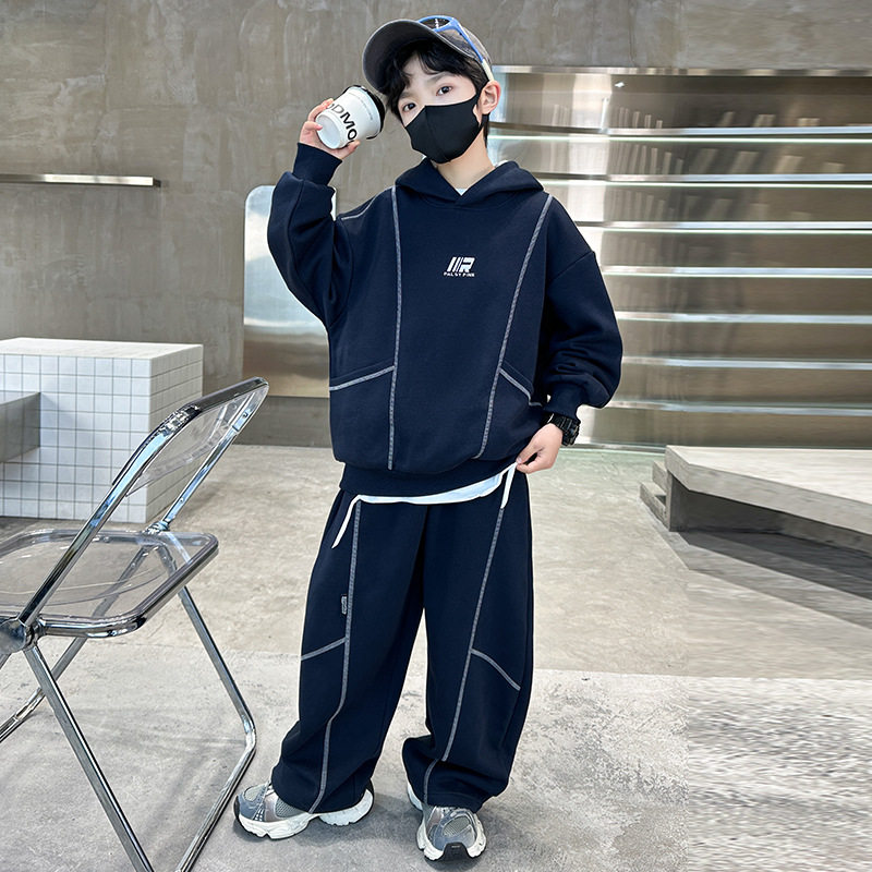 童装男童套装运动风连帽卫衣裤子春装2026新款男孩大童两件套