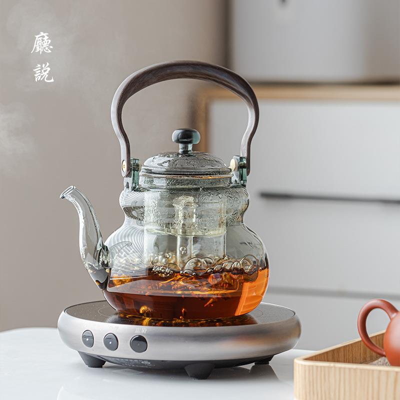 厅说福运提梁玻璃壶电热泡茶壶加热底盘家用办公室透明煮茶器茶具