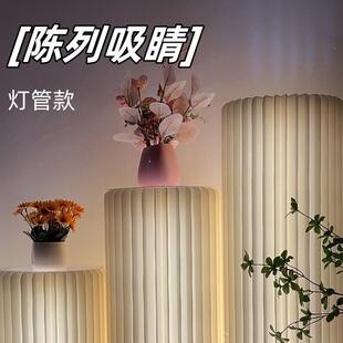 中岛直播摆件展示台发光罗马柱底座带灯产品圆柱陈列橱窗模特展台