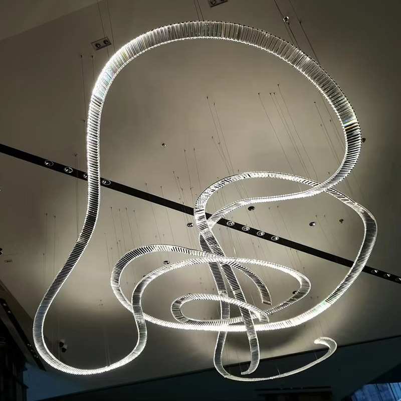 中山现代简约扭龙蛇型水晶飘带轻奢酒楼火锅店饭店茶楼工程吊灯