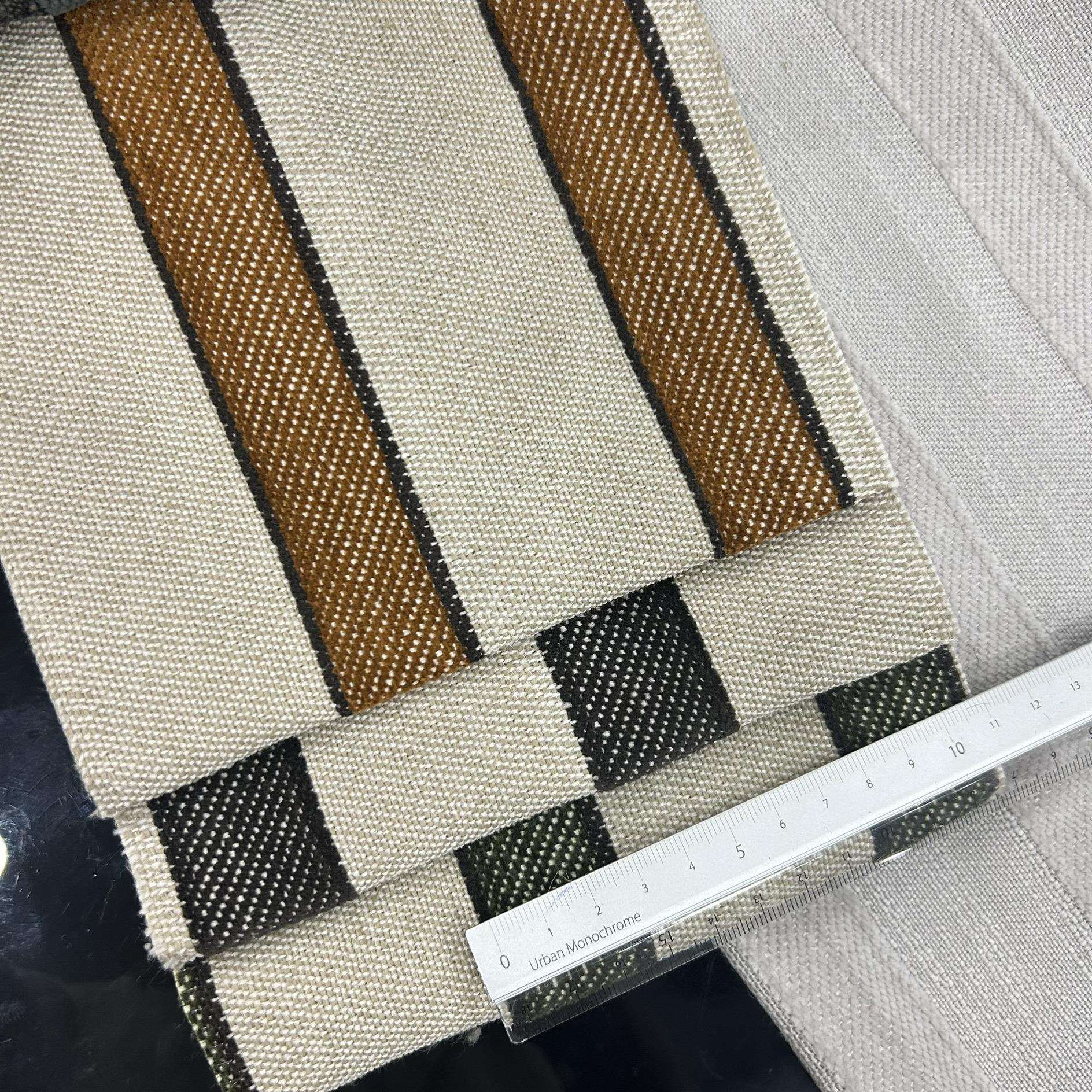 门幅280cm竖条定高橘色条纹绿色条纹咖色复古中古风格条纹窗帘布