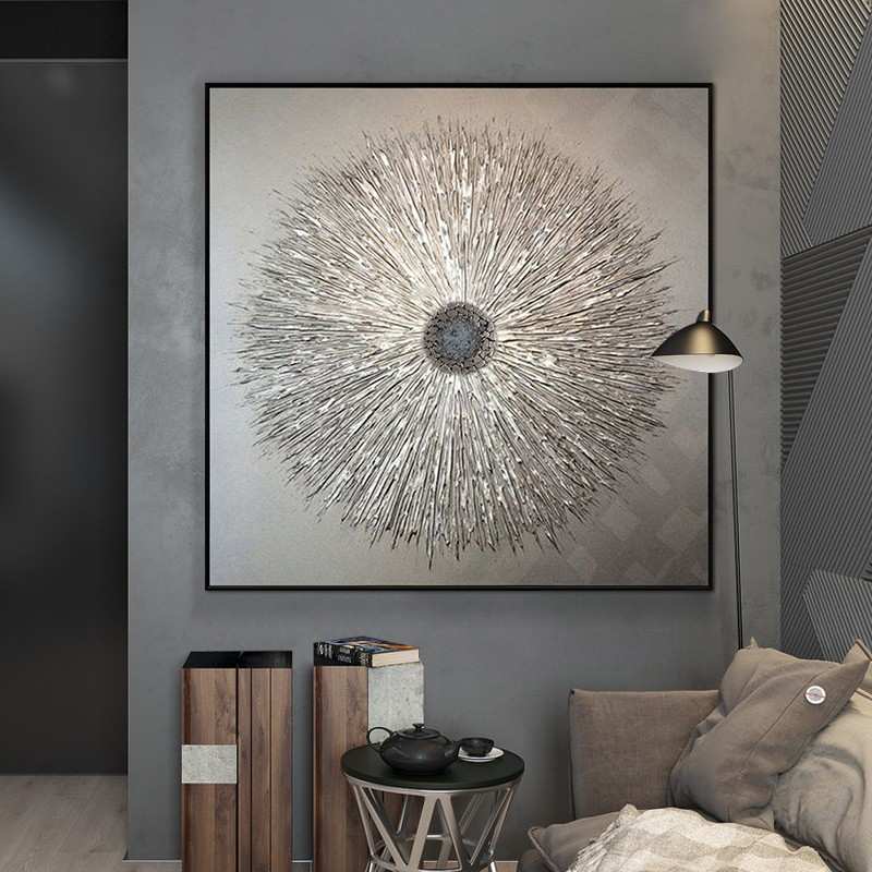 油画后现代装饰画客厅沙发轻奢挂画银简约大气样板房走廊餐厅壁画