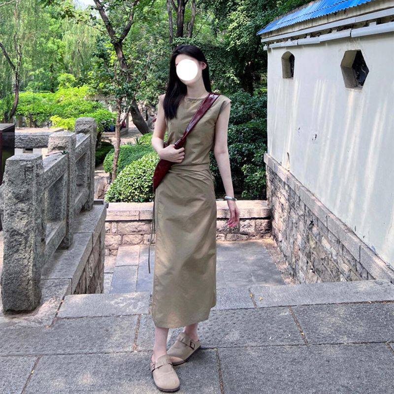 法式连衣裙女夏季2025新款气质小个子梨型身材长裙穿搭配两件套装