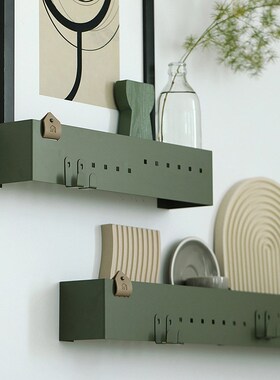 墨绿色墙上隔板 创意软装装饰板 收纳分层置物架 铁艺杂物多层板