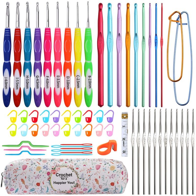 跨境F款彩色钩针套装氧化铝钩针编织工具组合蕾丝铁针套装收纳包,居家布艺,针,淘宝优惠券,粉丝福利购,淘宝优惠卷