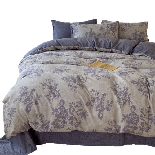 直播爆款仿麻四件套家用加厚单被套床单亚麻套件床上亲肤复古