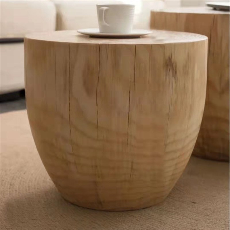 圆形实木墩子树桩茶几组合原木根雕凳子木桩边几角几民宿家具摆件