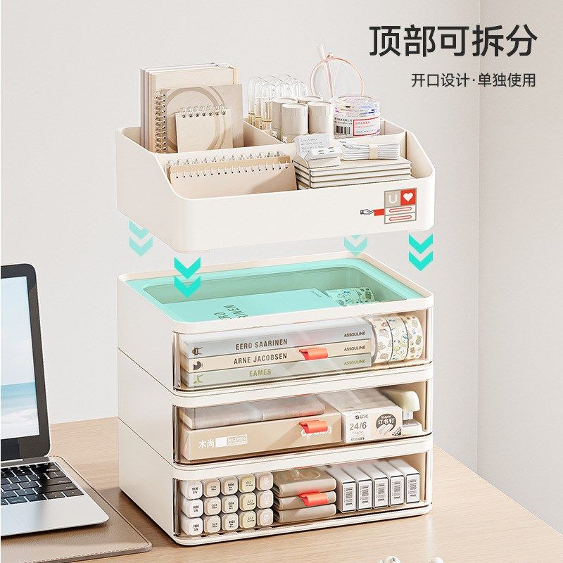 友耐透明抽屉式桌面文件置物架办公室多功能可叠加防尘杂物收纳盒