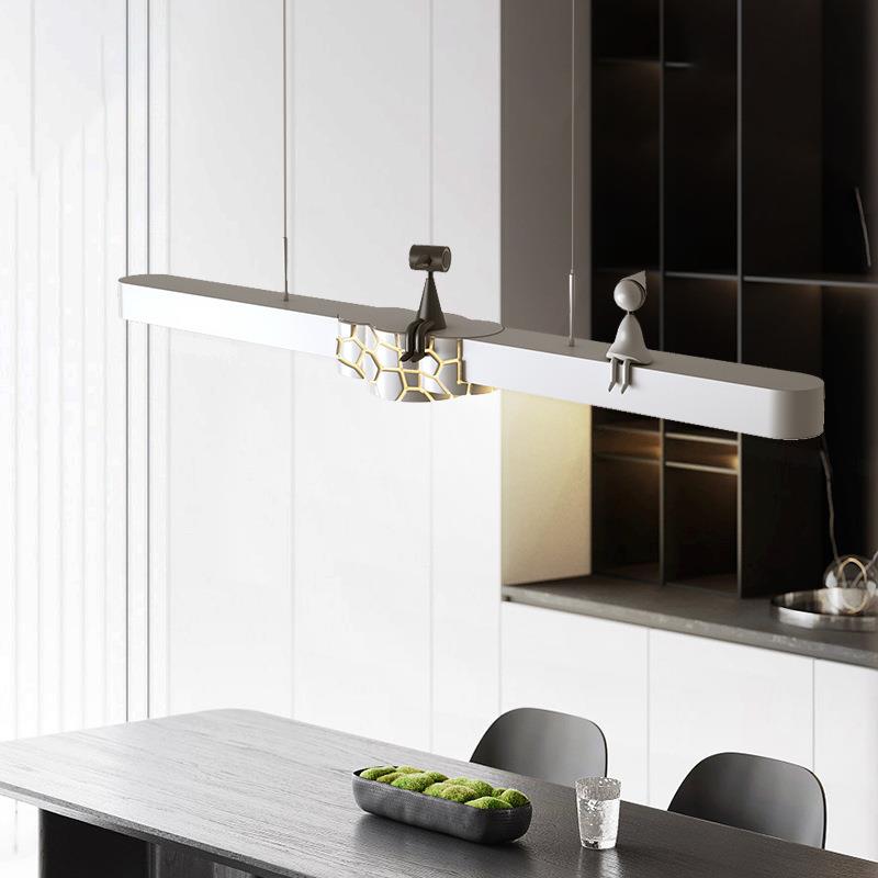 法式奶油一字餐厅MZP灯灯长现代简约条饭厅吊灯护眼极简餐吧台桌