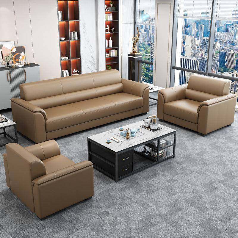办公沙发现约商务客接ZNU待三位办公室会代洽谈简皮沙茶几组合套