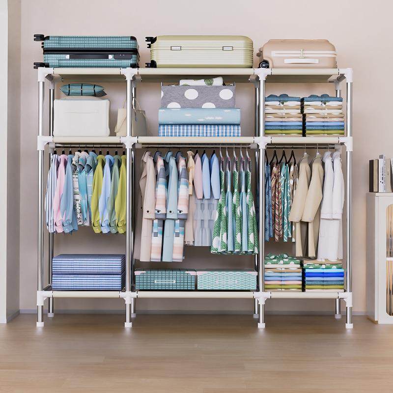 简易衣柜家用卧985结实用衣柜钢管加粗加厚固出耐租房用组室布装