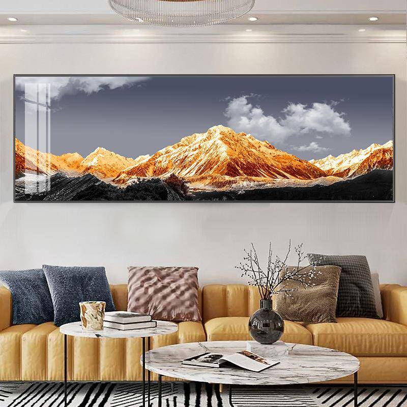 背靠雪山MNL客厅发装奢饰画轻沙电背景山水画墙现代简视约横挂画