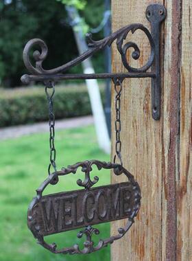 欧工业风怀古旧铸铁铁艺装饰牌迎宾门牌欢复迎OZM光临吊式牌双面