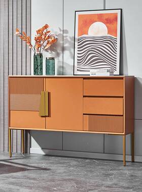 轻奢入收QRW纳柜客厅餐边柜装饰玄关柜一体岩实板面现代户约木简