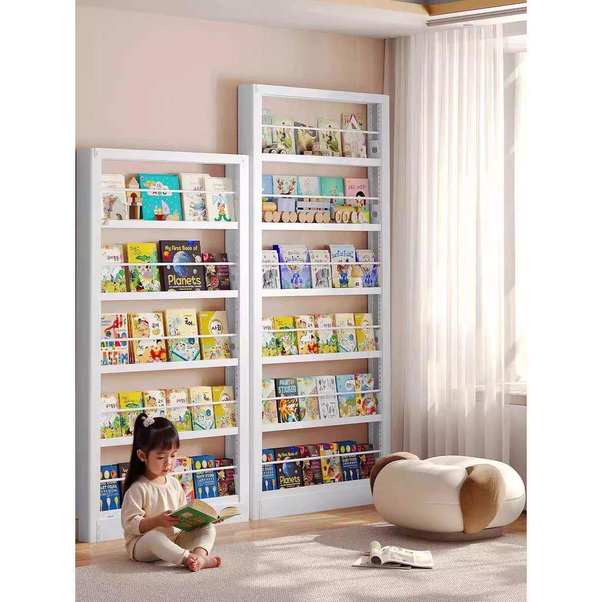 窄款门后物书架绘本SJ架钢书架制一体靠铁置艺收纳架落地架多层