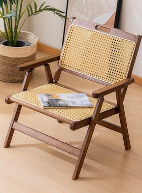 藤外新款藤编椅子折叠椅XJV公室家用阳台休闲靠背办椅餐椅户便携