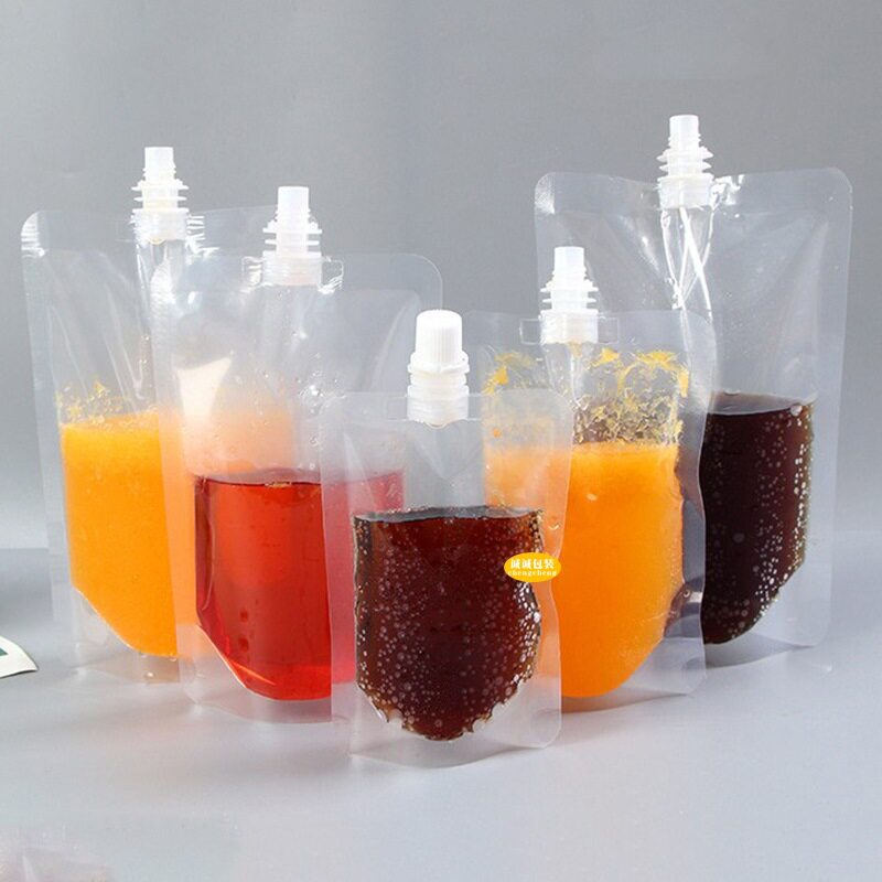 透明吸嘴袋现货透明果汁袋液体带嘴灌装袋壶嘴一次性饮料袋立体袋