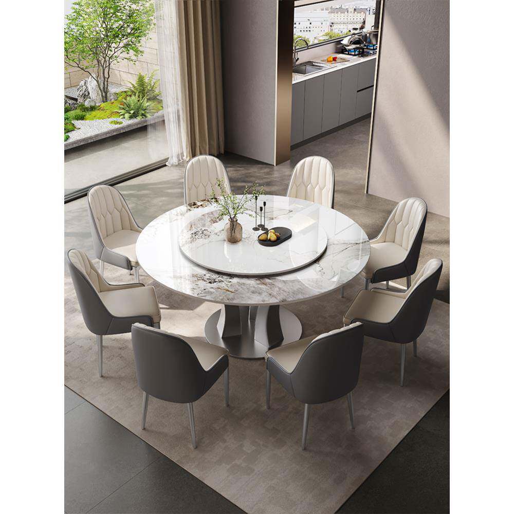 意式轻奢岩板餐桌椅户子组合电吃XPR饭桌现简代约家用小型圆形带