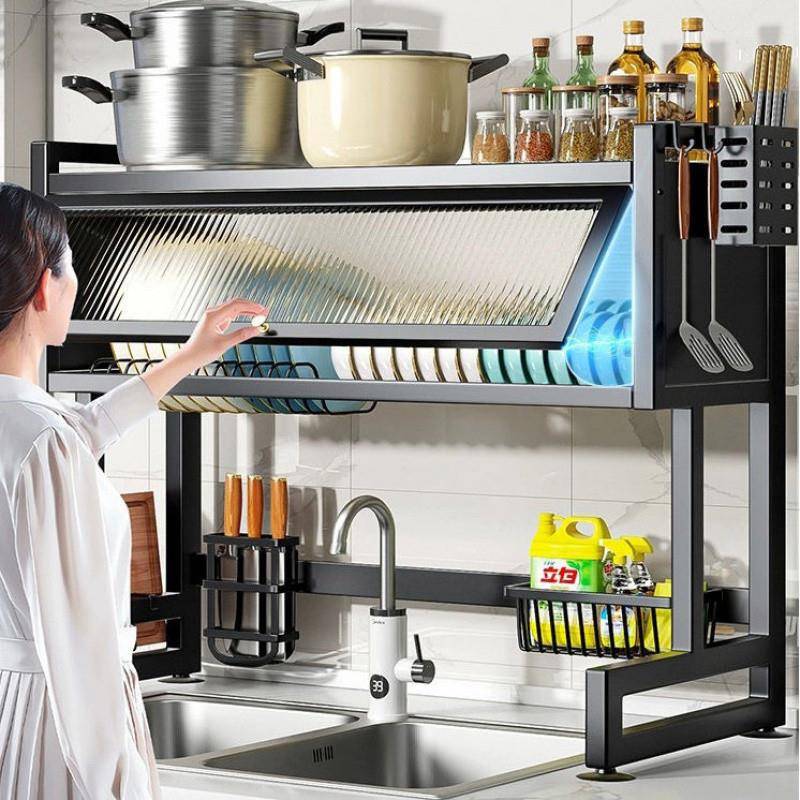 房水置物架洗碗槽槽池台面厨防尘碗柜收M2hnd7aN纳多功能餐具储物