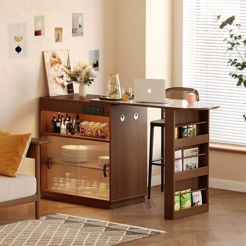 实木IEF吧台桌子家用阳台休闲伸缩户型隔台岛储物柜餐边小柜一可
