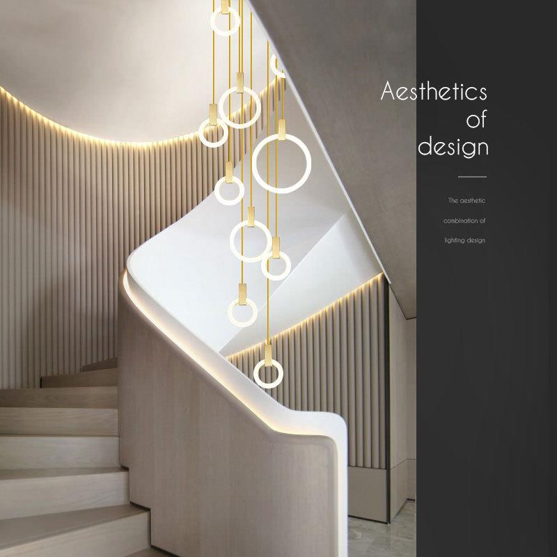 客长厅复式896楼灯旋转创意个性楼梯灯别墅师大吊灯吊设计简约灯