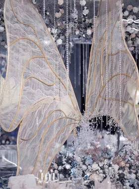 新款婚蝶道具蝶舞背景婚YAQ礼舞台布翅置大庆型铁艺蝴膀屏风装饰