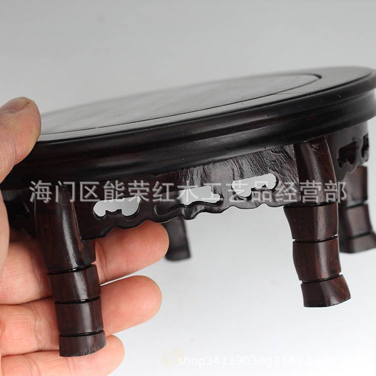 黑檀嵌大理石圆底座实木中式工艺品摆件奇石头花瓶底座木质托架