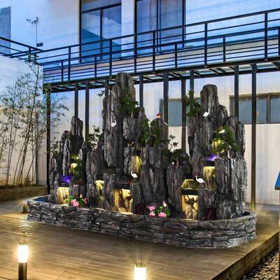 大型假山80960-2水流布喷泉瀑造户外别墅庭景院花园室内落地摆件