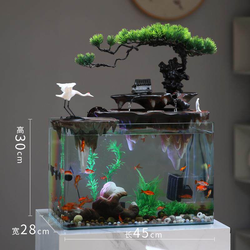 客创意生态玻璃环鱼缸造景山流水摆件循水厅喷泉办公室ILF装饰假