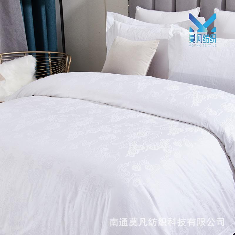 云厂家直供6店简0s纯白（祥）提花四件套酒宾RTM馆约风床上用品