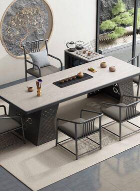 轻室奢岩板茶桌板大茶台简大泡XKV茶桌套装办公茶桌椅组合阳台约