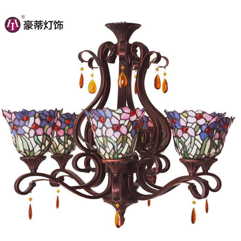 家直销TK493帝凡尼吊灯灯6头铁艺彩玻枝装饰灯客厅开形吊厂灯,家装灯饰光源,智能吊灯,淘宝优惠券,粉丝福利购,淘宝优惠卷