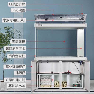 型大鱼缸水族箱流线型HCF态家玻璃中型生缸下用过滤底滤鱼缸HWF