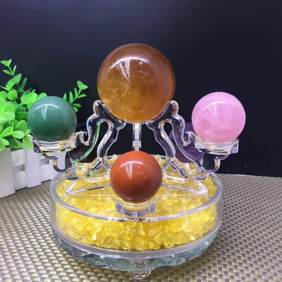 七水彩水晶球七星阵摆件冰紫水晶粉晶摆FID件黄色洲球七星阵