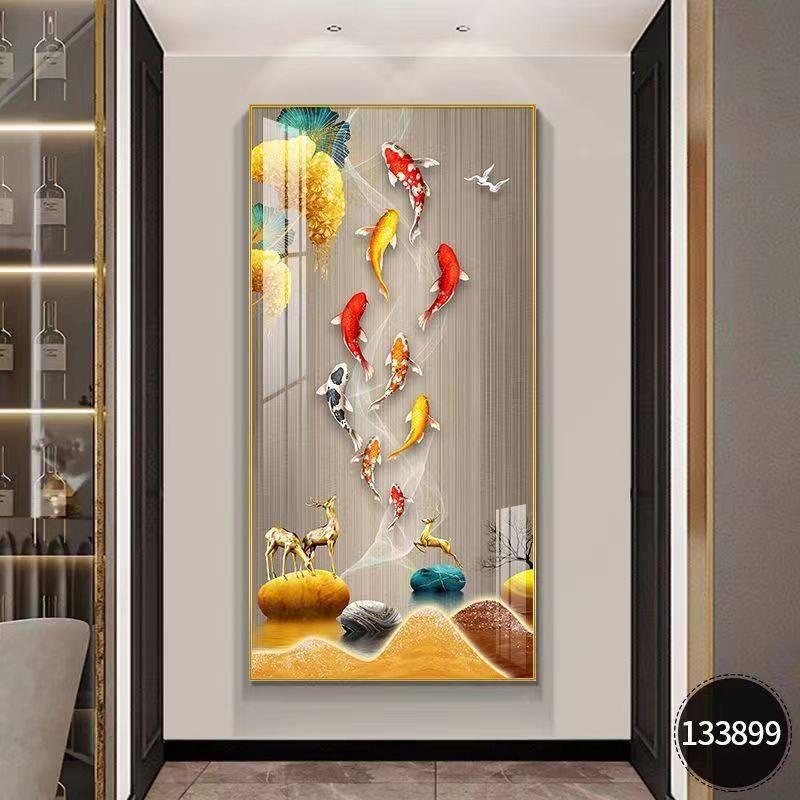 新中式现代简约九鱼聚福入户玄关过道走廊客厅酒店装饰画壁挂画图片