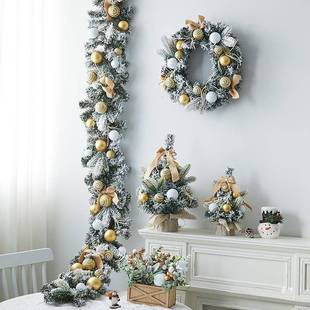 圣装诞节饰置植绒花环藤条大门挂店铺商场橱窗场景布装扮挂214品