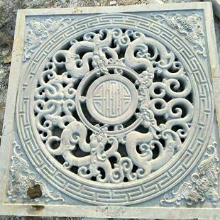 花仿古石雕空镂石材103窗中式别墅庭院青花石窗梅兰竹菊窗花镂空