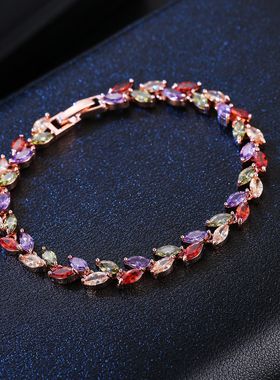 上市欧美风格饰品七色彩虹七彩锆石米粒手链厂家忘忧草元素