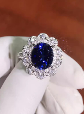 仿奢华蓝宝石戒指镀18k白金蓝宝石鸽血红宝石镶嵌锆石女戒