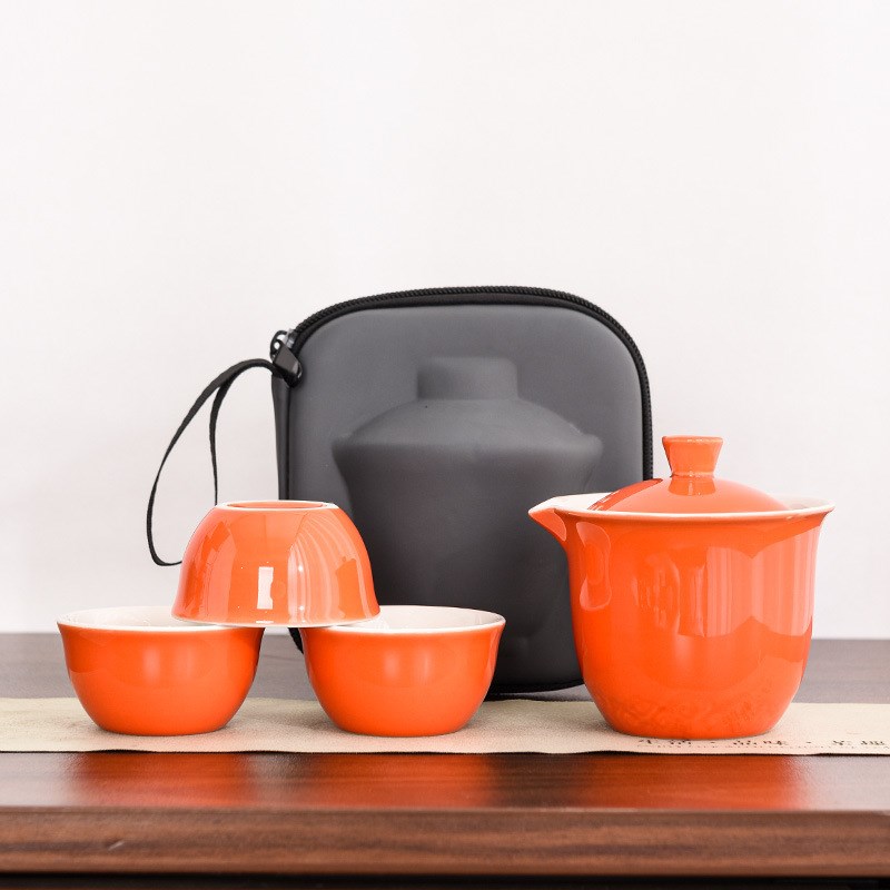 定制旅行茶具快客杯一壶三杯便携式盖碗小套户外功夫套装泡茶礼品