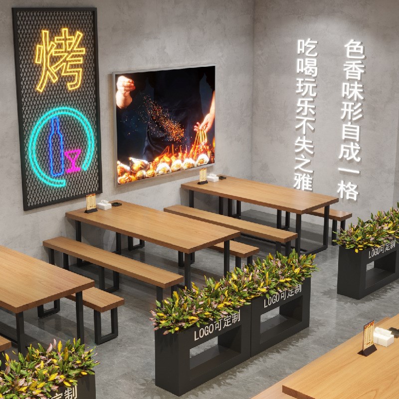 实木桌椅组合小户型餐桌餐饮店饭店桌椅小吃甜品长条桌长方形餐桌