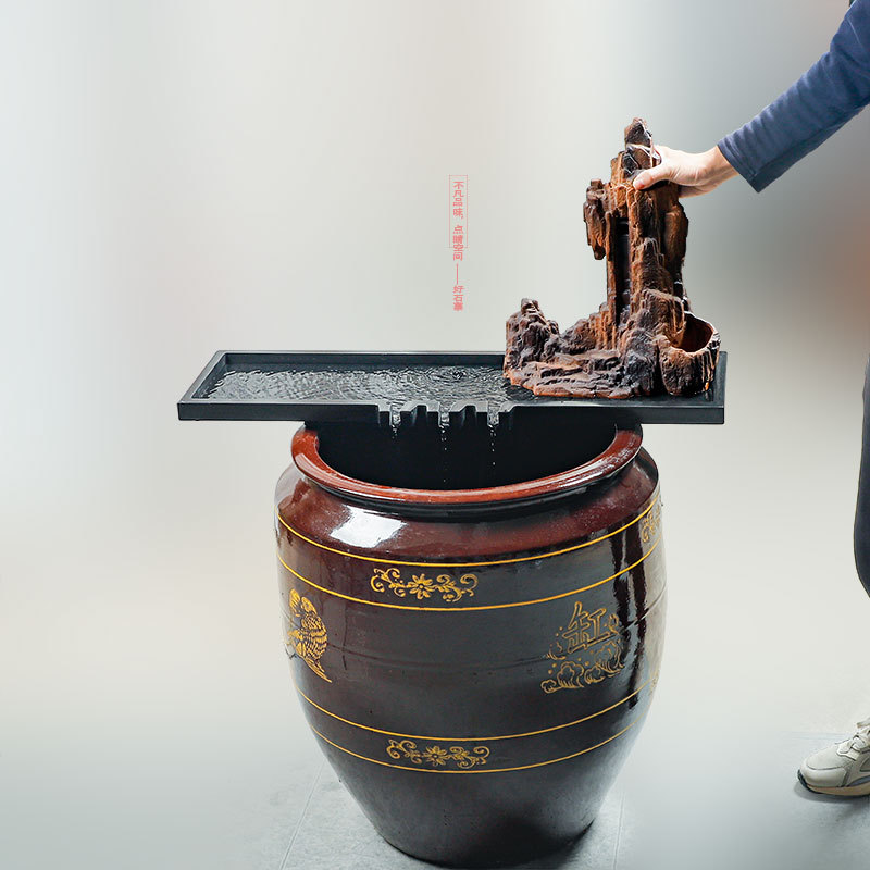 好石寨 大缸景水循环配件乌金石盆落地摆配件 水鱼缸造景板流水头