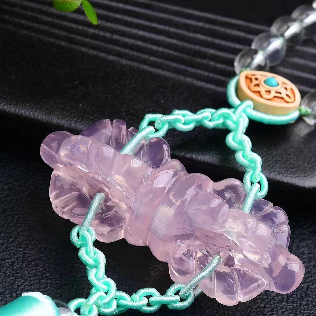手工编织LNX车天然莫桑粉水晶刚铃降魔杵金刚杵流挂车挂挂金件苏