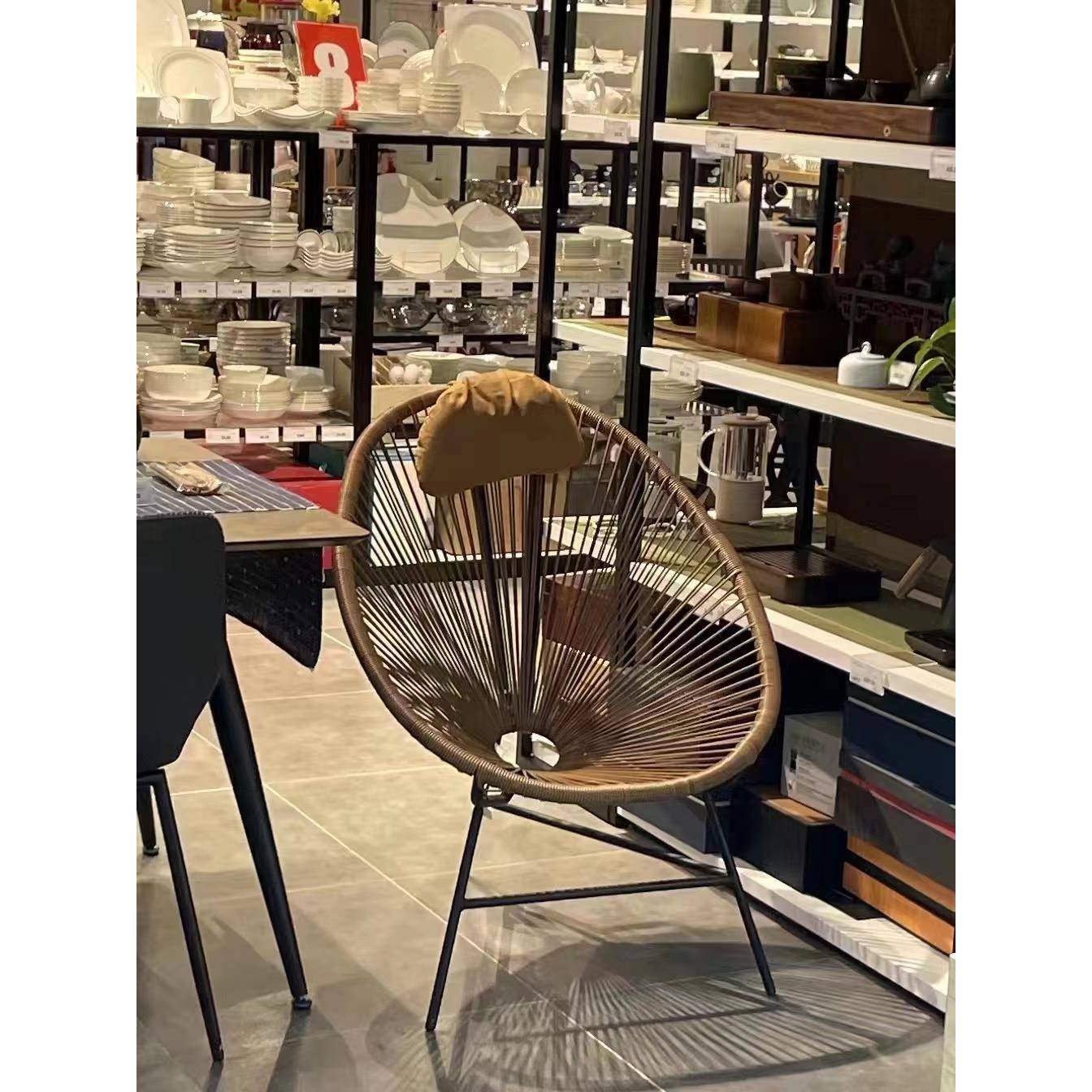 生台藤椅线条约摇椅铁艺桌椅组SQQ合藤编小茶几简摇椅谋彩色蛋阳