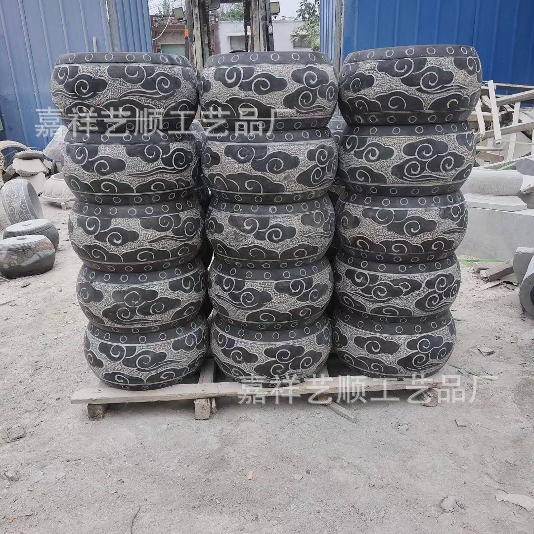 青石石柱雕柱脚石别墅庭院墩底石座花001架盆景莲花墩座祥云柱墩