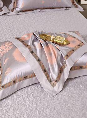 新款缎高贡MOM提花枕套一对装欧式轻奢风结婚庆端红色枕头大套枕