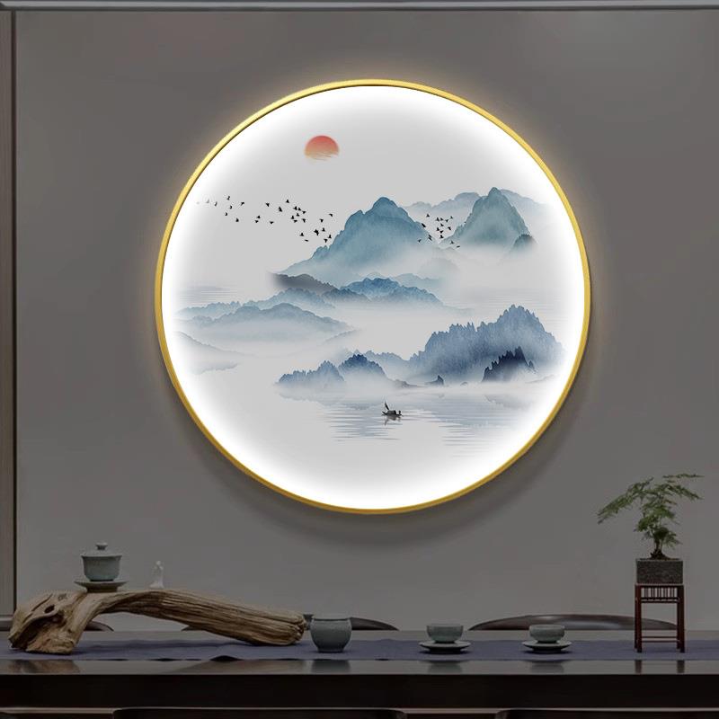 新中式圆形LD灯关画入户玄装饰KFYX-DDH走画E客厅廊过道墙壁画水