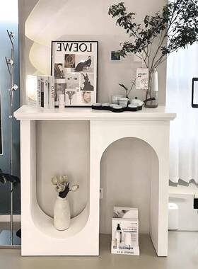 法式玄关客厅走墙靠双拱形设计置物架桌隔廊断艺术网红白ANW色玄