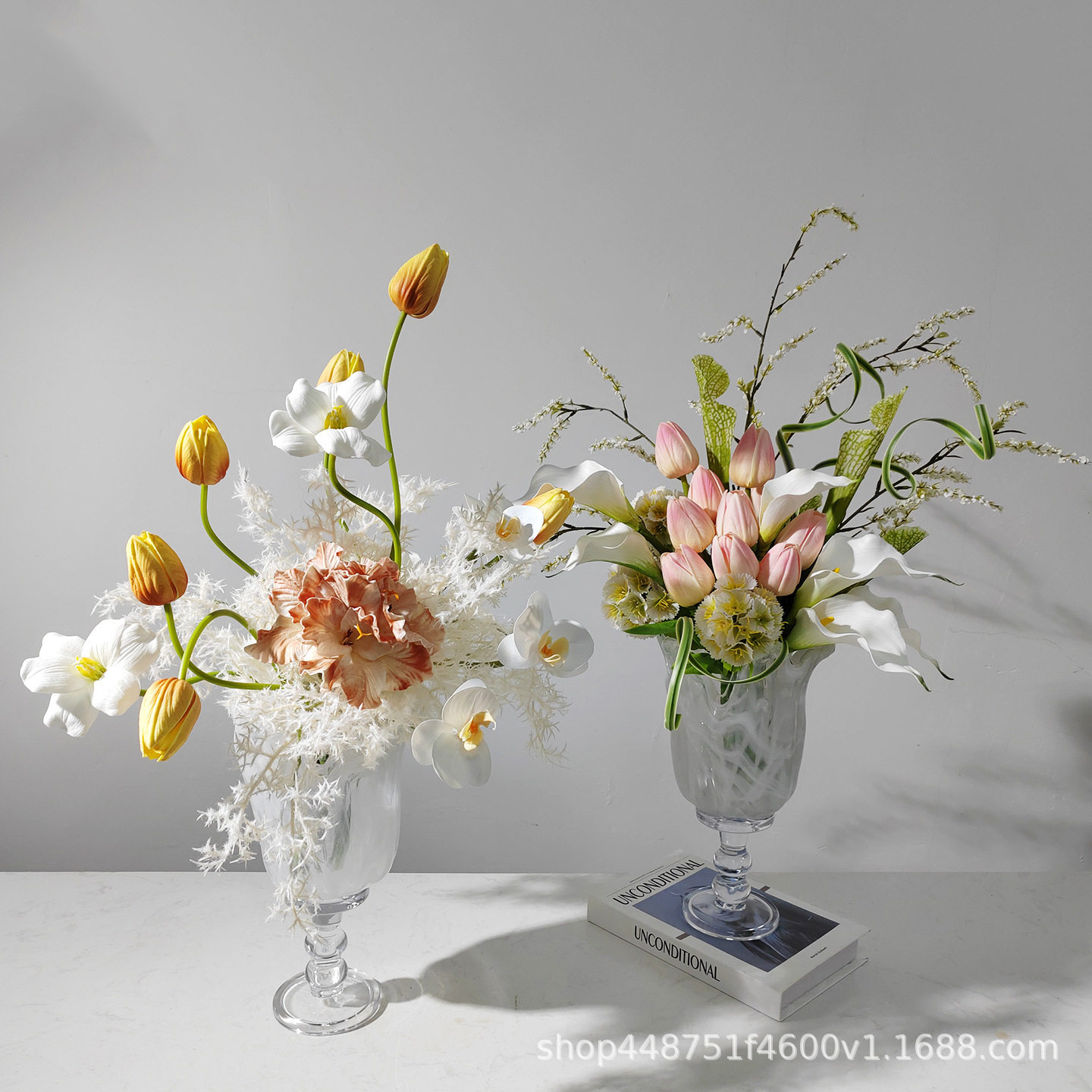 现代轻奢简约花艺仿真花绢花插花玻璃花器餐桌装饰花盆景客厅摆件
